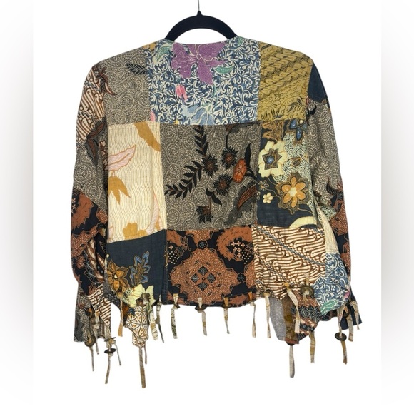 VTG Patchwork Art to Wear Women’s Cotton Jacket Top with Coin Tassels We Be Bop - Picture 7 of 11